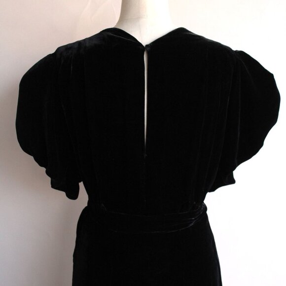 Vintage 1930s Dress, Kiviette Black Silk Velvet Rare Full Length Gown, Couture - Picture 9 of 13